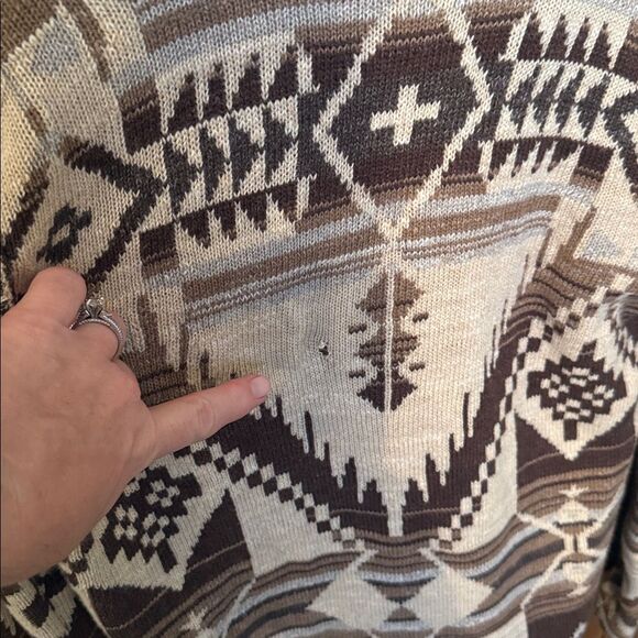 Ralph Lauren Tan Indian Blanket Southwestern Aztec Intarsia Cardigan, Size S - Picture 9 of 10